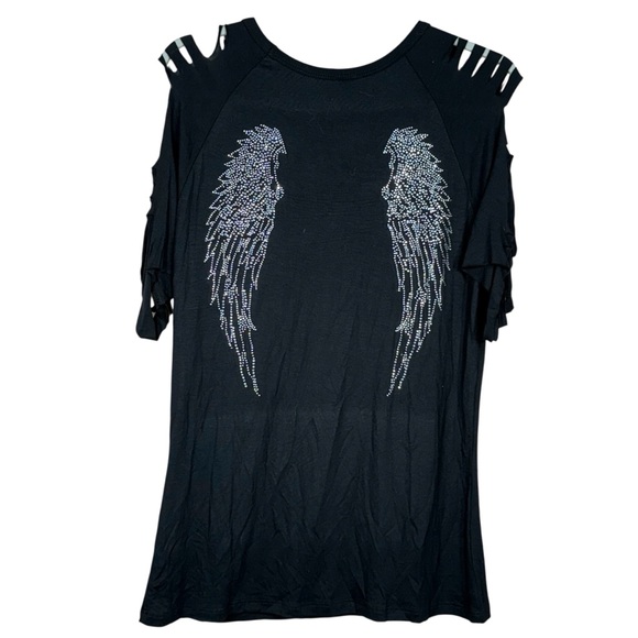 Liberty Wear Rhinestone Archangel Black Short Sleeve Tshirt Size L - Picture 7 of 10